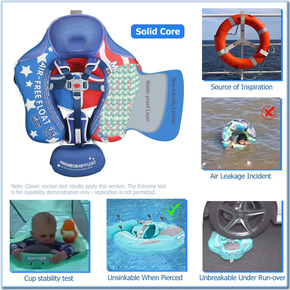MAMBOBABY FLOAT Sunny Navigator Baby Pool Float with Canopy US Flag Safe Air-Free Core , Comfortable, Adjustable Sun Protection
