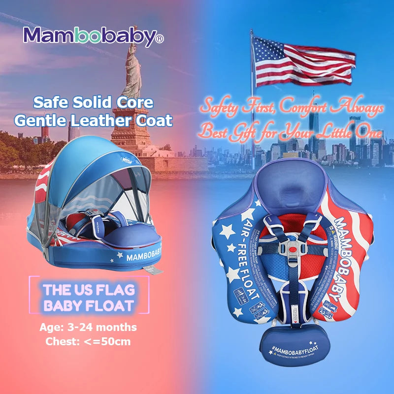 MAMBOBABY FLOAT Sunny Navigator Baby Pool Float with Canopy US Flag Safe Air-Free Core , Comfortable, Adjustable Sun Protection