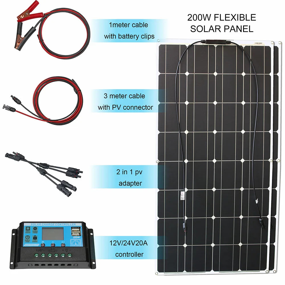 1000w flexible solar panel 12v 24v panel solar 100w monocrystalline battery charger for rv electric car camping yacht