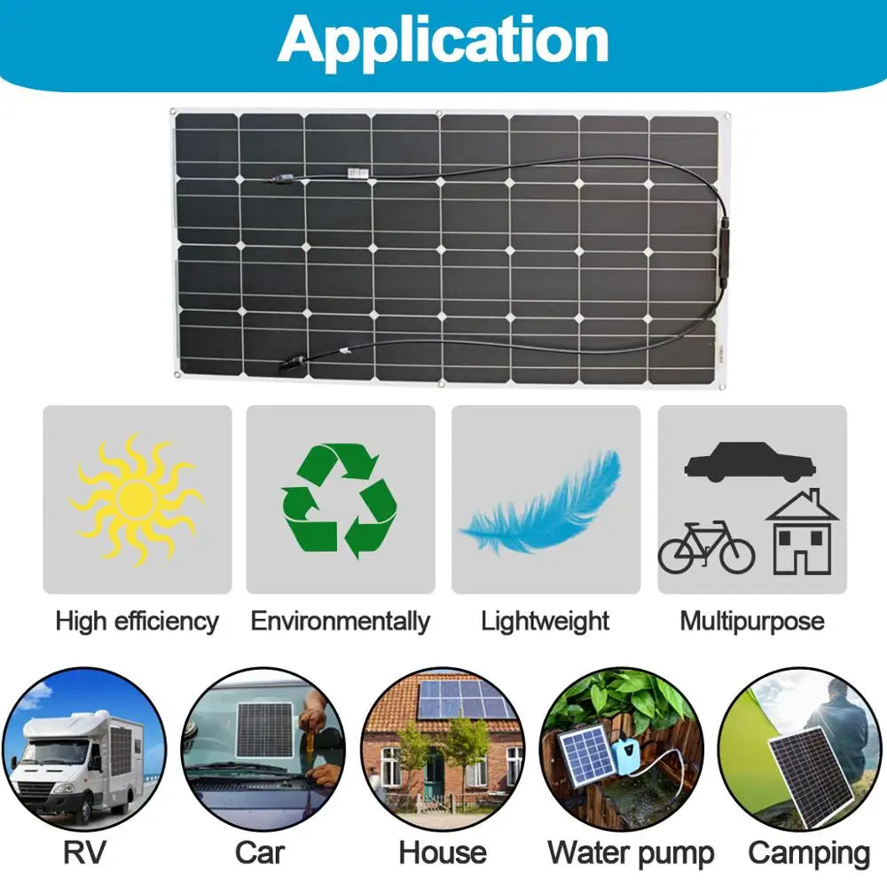 1000w flexible solar panel 12v 24v panel solar 100w monocrystalline battery charger for rv electric car camping yacht