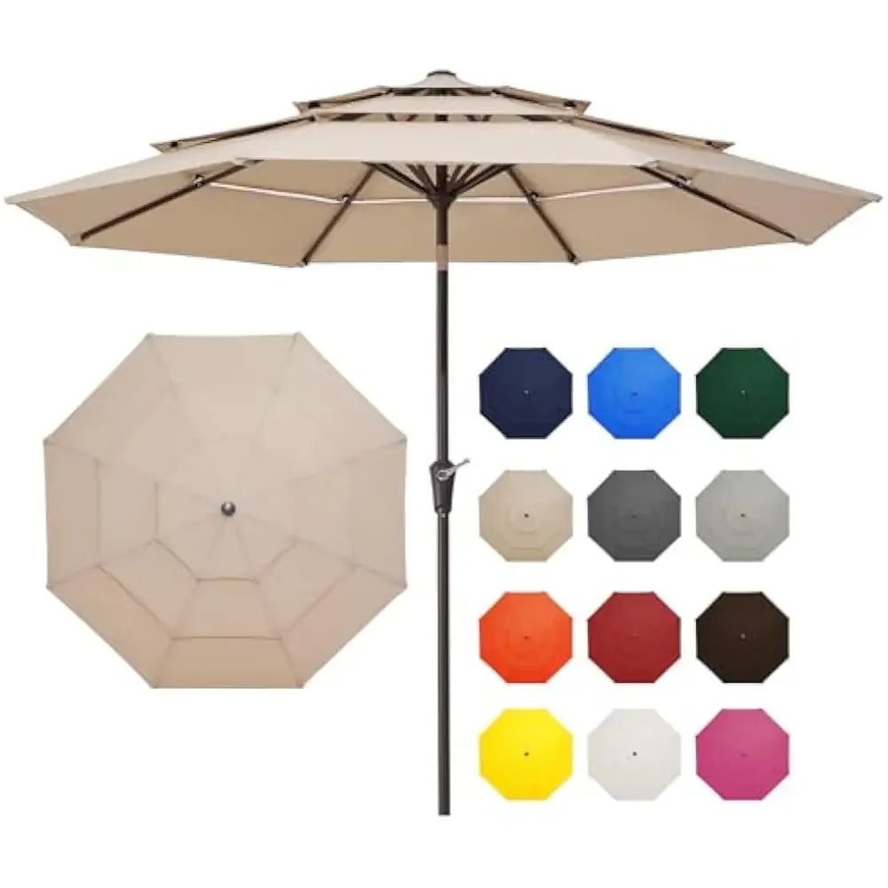 9FT 3 Tier Patio Umbrella Outdoor Umbrella Table Umbrellas w/Push Button Tilt and UV Protection Outside Garden Pool Umbrella