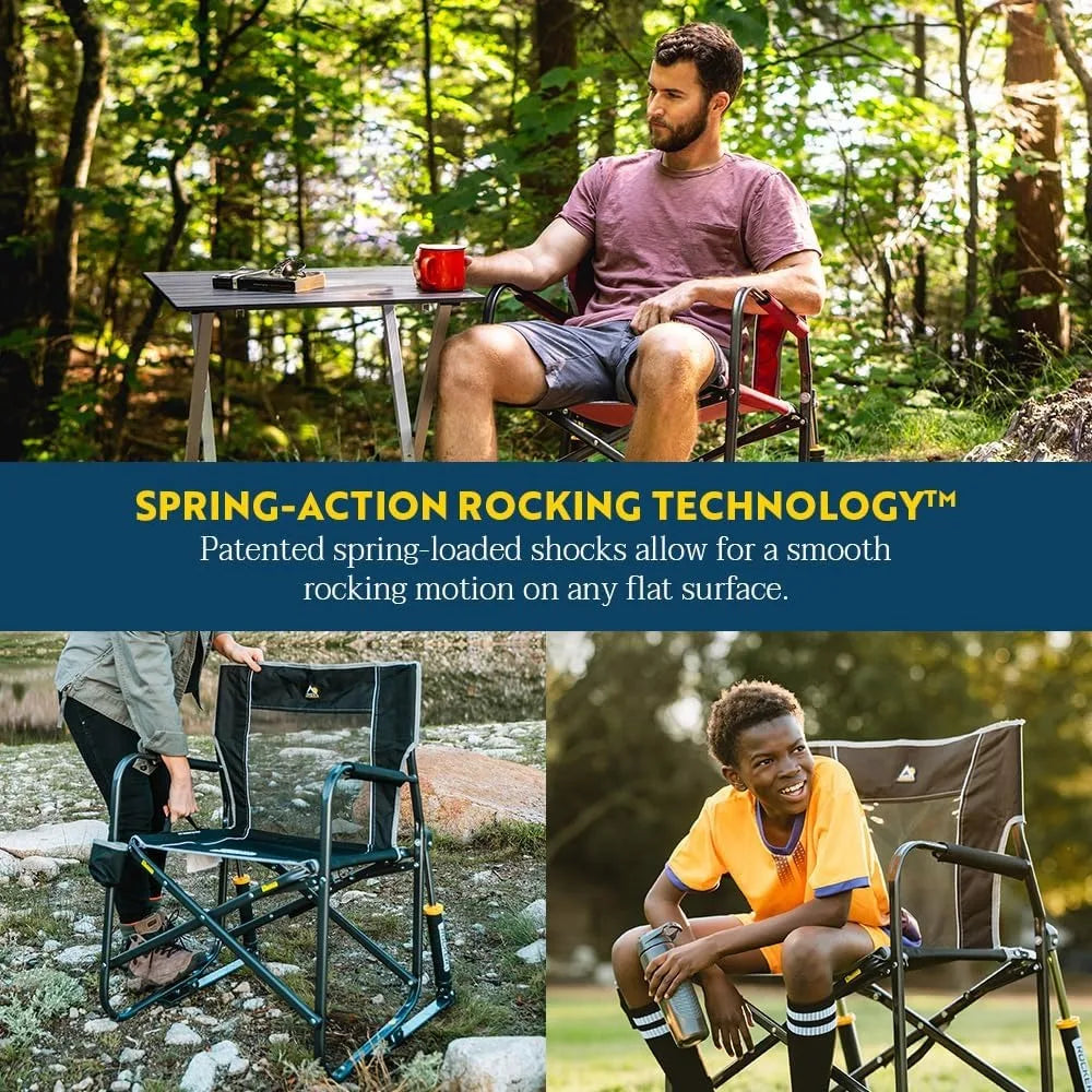 Outdoor Rocking Chair with Beverage Holder, Shock Absorbers with Patented Spring-Action Rocking, Outdoor Beach Chair