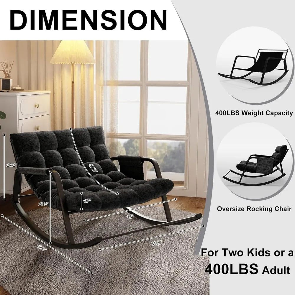 Indoor Outdoor Patio Rocking Chairs Set of 2, Papasan Rocking Chairs, Double Papasan Chair with Cushion, Oversized Modern Rocker