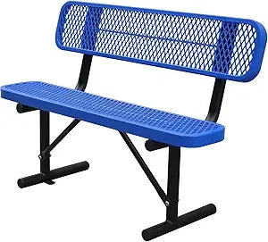 4FT Heavy Duty Park Bench with Back Portable Frame, Outdoor Metal Park Bench with Backrest, Steel Mesh Outdoor Bench for Garden,