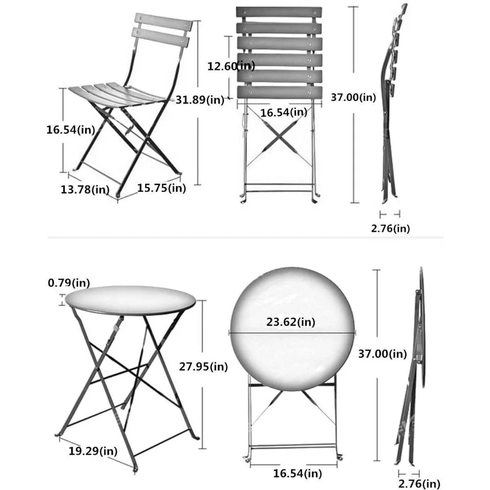 3-Piece Bistro Set Folding Outdoor Furniture Sets with Premium Steel Frame Portable Design for Bistro & Balcony