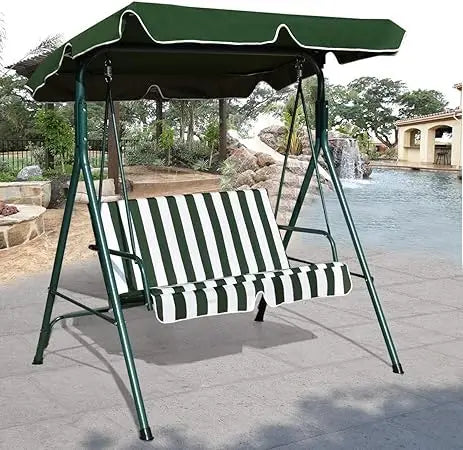 Outdoor 2-Person Canopy Swing Chair Bench,Steel Frame Garden Convertible Loveseat Hammock with Seat and Back Cushion (Green)