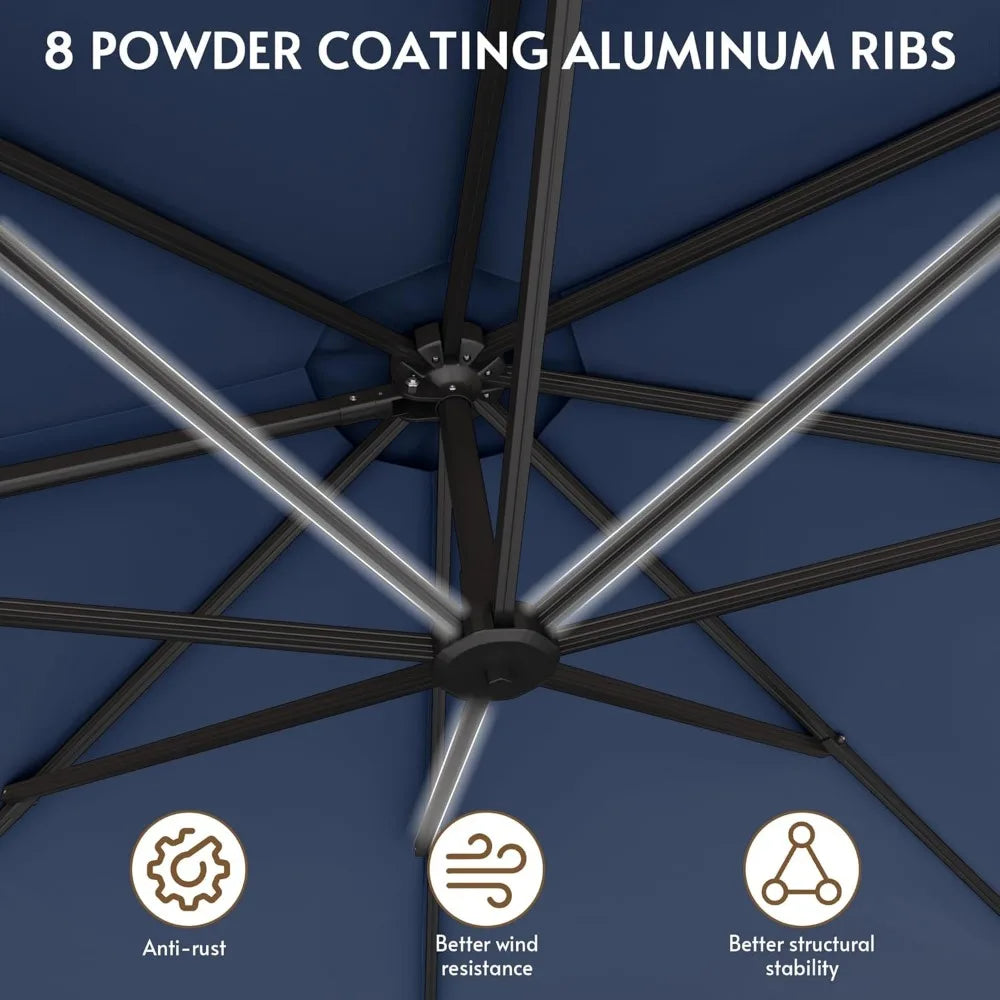 11FT Cantilever Patio Umbrella with Base Included, Large Cantilever umbrella with 360°Rotation, Heavy-Duty Offset Outdoor Umbrel