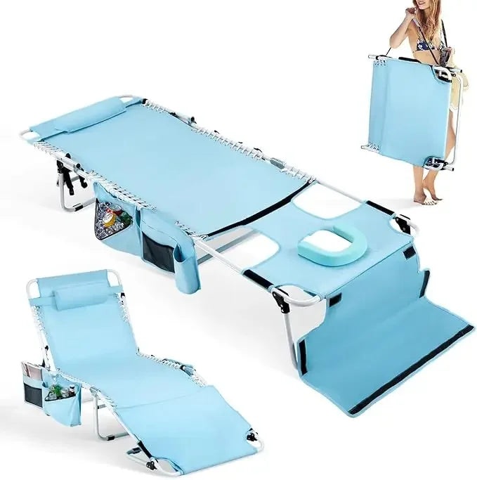 Oversized Tanning Chair with Face Hole & Carrying Bag, Beach Lounge Chair Outdoor for Adults, Folding Lounge Chair