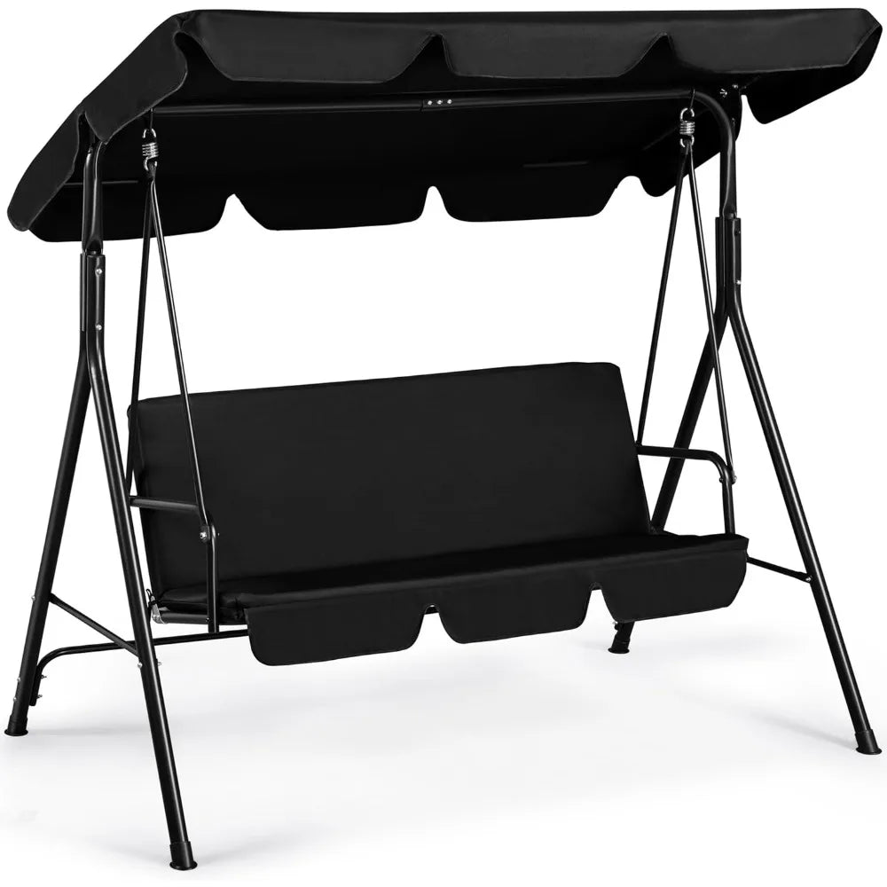 3-Seat Patio Swing Chair, Outdoor Canopy Swing with Adjustable Canopy & Removable Cushion, Hanging Lounge Chair for Patio