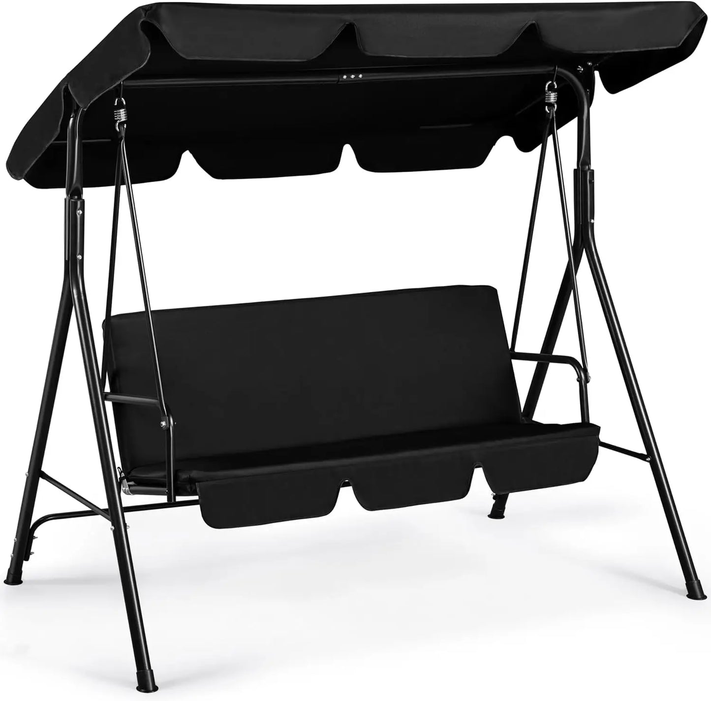 3-Seat Patio Swing Chair, Outdoor Canopy Swing with Adjustable Canopy & Removable Cushion, Hanging Lounge Chair for Patio