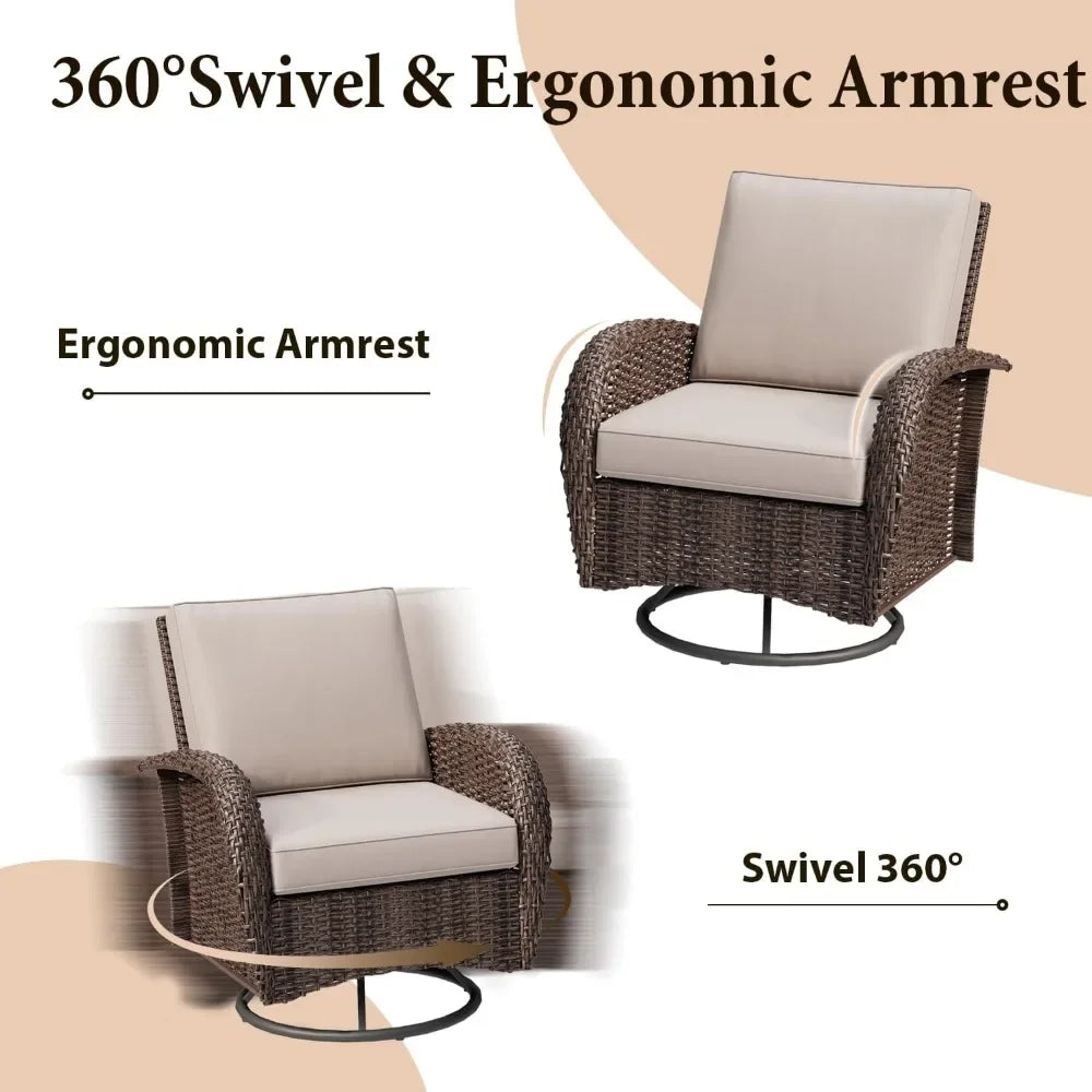 3 Pieces Rattan Wicker Patio Furniture Set,Outdoor Swivel Chairs Set of 2 with Table,Patio Bistro Conversation Sets with Temper