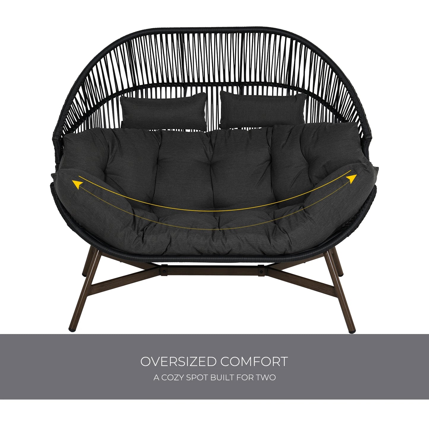 Outdoor Oversize 2-person Chair,Modern Garden 2-Seat Wicker Egg Chair with Cushion, Stationary Patio Loveseat Accent Chair