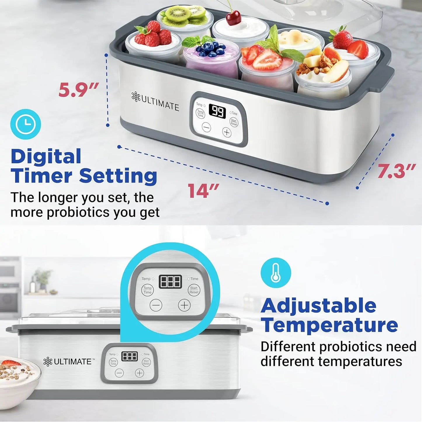 Probiotic Yogurt Maker with Adjustable Temperature & Time Control - Make Trillions of Live Probiotics & Get Better Gut Health -