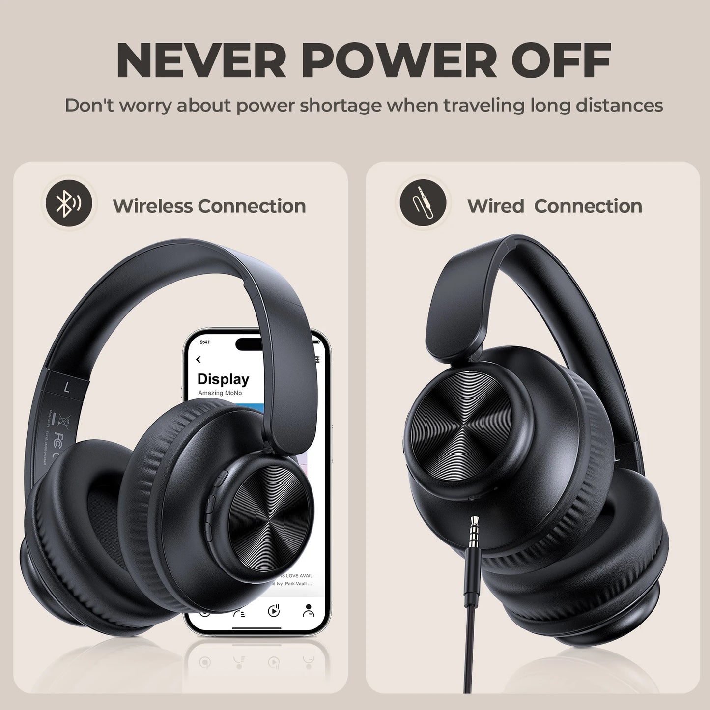 Wireless Headphones with Built-in Microphone, Electronic Audio Earbuds Wireless Noise Cancellation Headphones, Foldable Gaming H