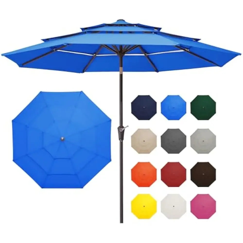 9FT 3 Tier Patio Umbrella Outdoor Umbrella Table Umbrellas w/Push Button Tilt and UV Protection Outside Garden Pool Umbrella