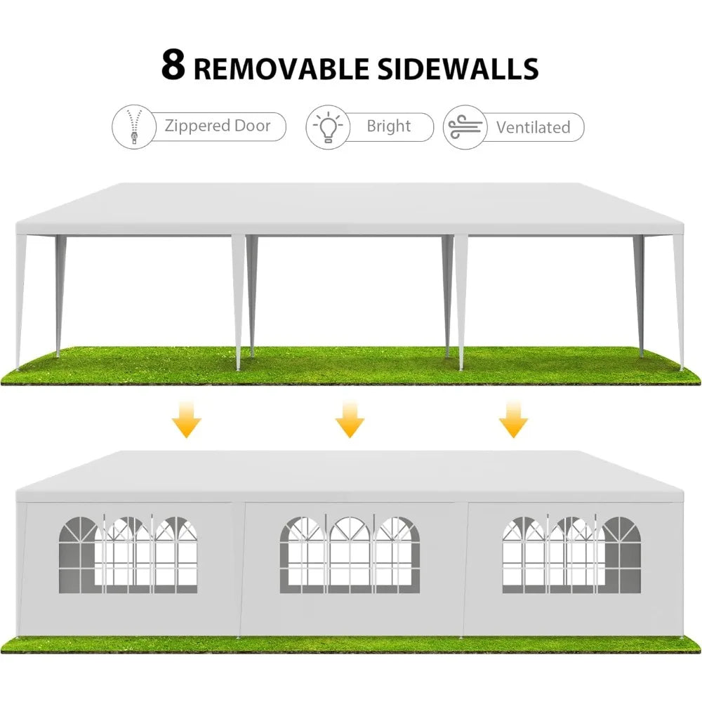 10' x 30' Outdoor Waterproof Gazebo Canopy Tent with Removable Sidewalls and Windows Heavy Duty Tent for Party Wedding