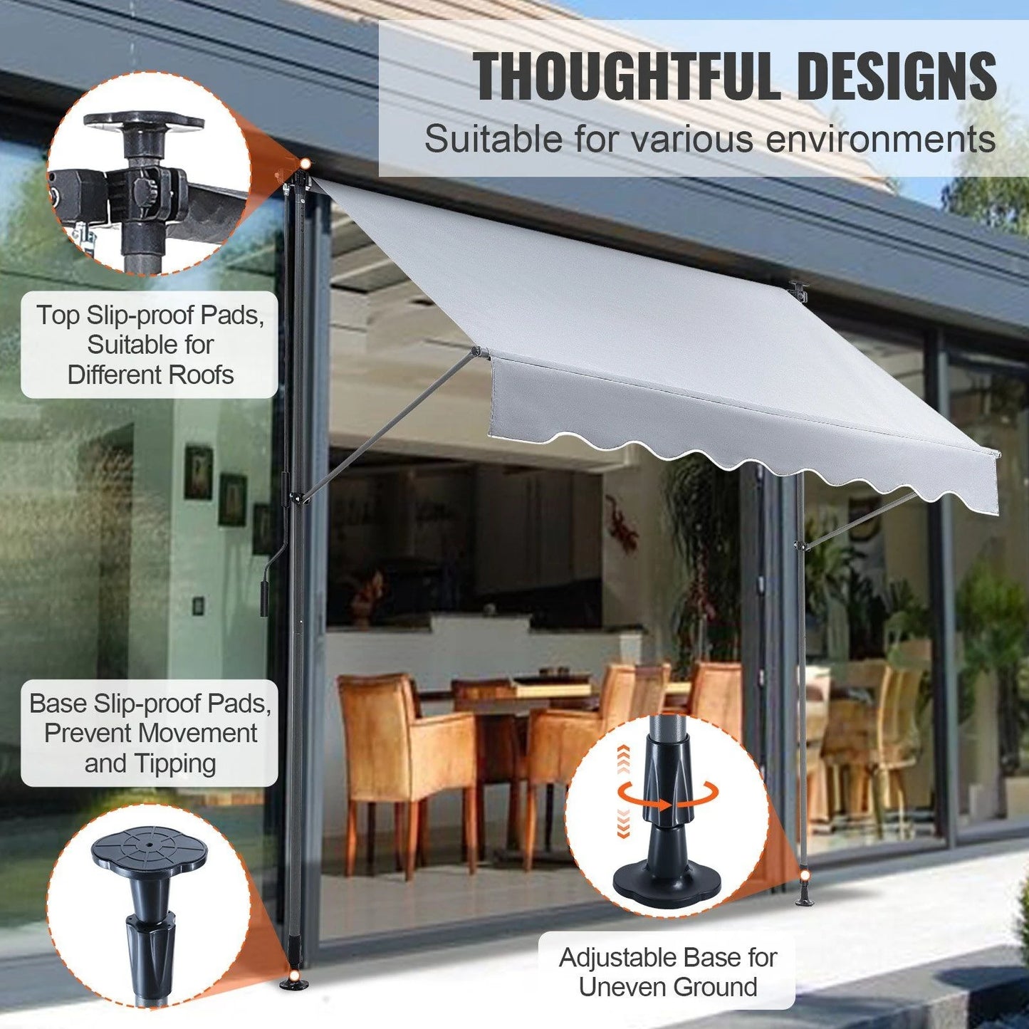 118" Outdoor Retractable Patio Awning Sunshade Shelter, Adjustable Patio Door Window Awning Canopy with 39" Sun Shade Curtain