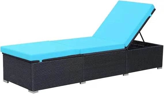 Sun Lounger with Poly Rattan and Cushion, Adjustable and Durable Outdoor Seating, Easy-to-Assemble Patio Furniture, Black and C