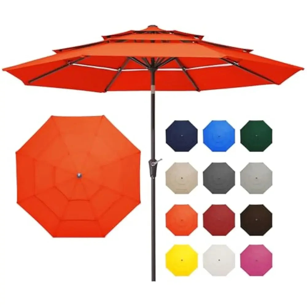 9FT 3 Tier Patio Umbrella Outdoor Umbrella Table Umbrellas w/Push Button Tilt and UV Protection Outside Garden Pool Umbrella
