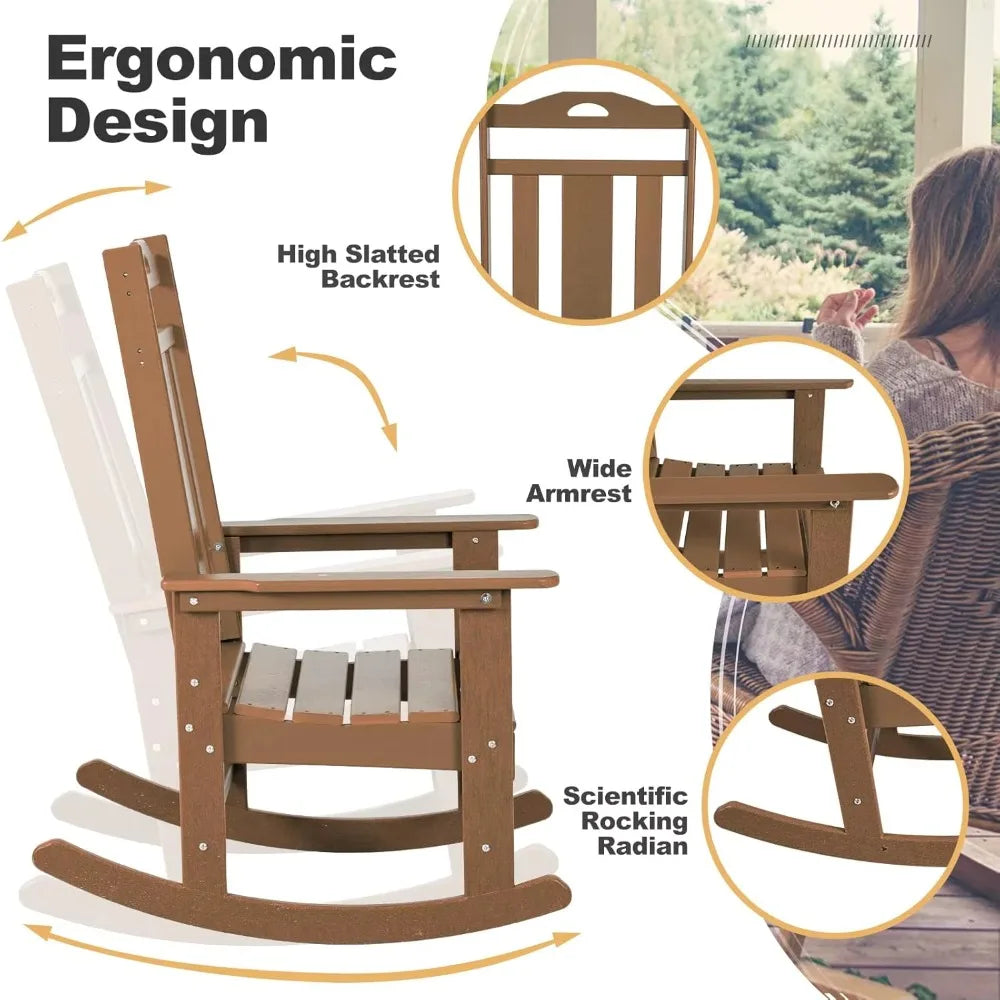 Outdoor Rocking Chairs Set Oversized Porch Rocker Chair for Adult, All-Weather Resistant Patio Rocking Chair