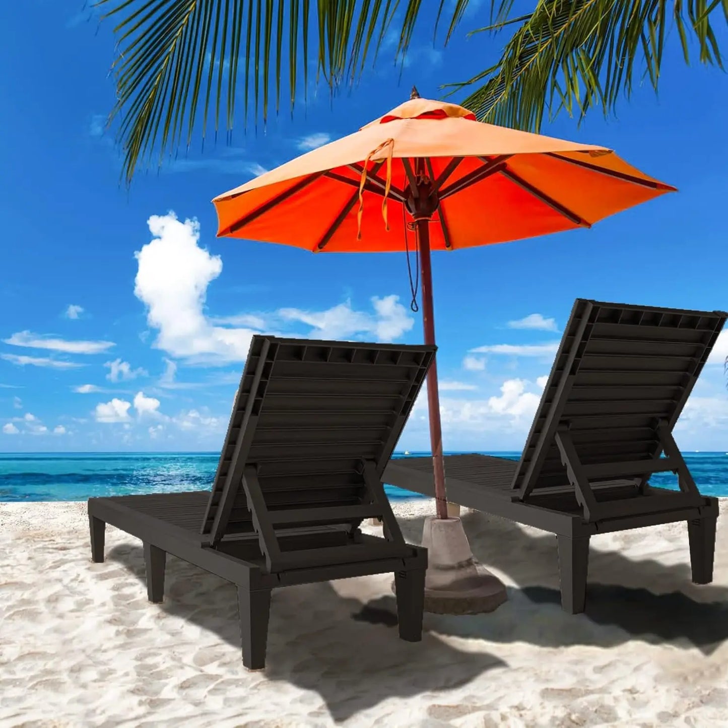 Chaise Lounge Outdoor Set of 4,Adjustable Pool Lounge Chair with 5 Positions Backrest, Waterproof Sun Loungers .Black
