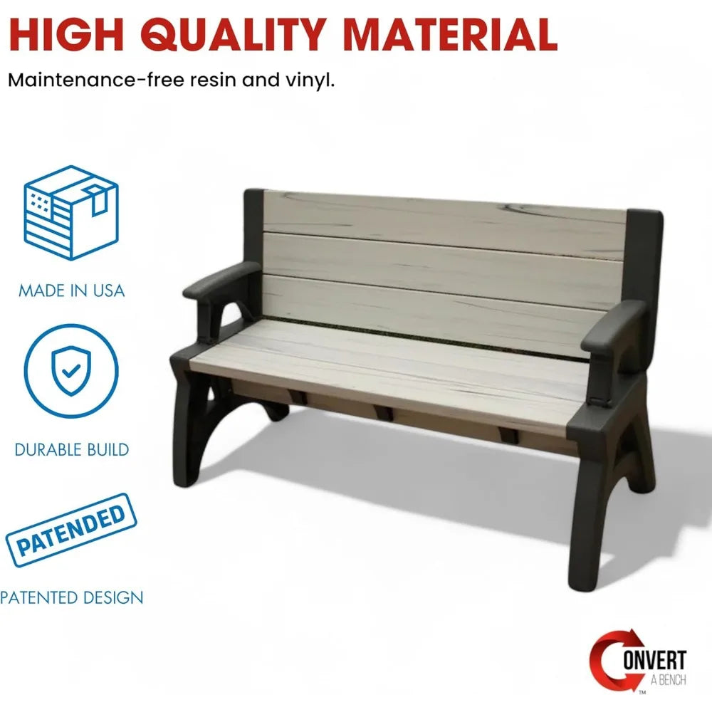 2-in-1 Outdoor Bench & Picnic Table - Foldable, Weather-Resistant Seating - Perfect for Patio, Lawn, Garden, or Deck - Durable C