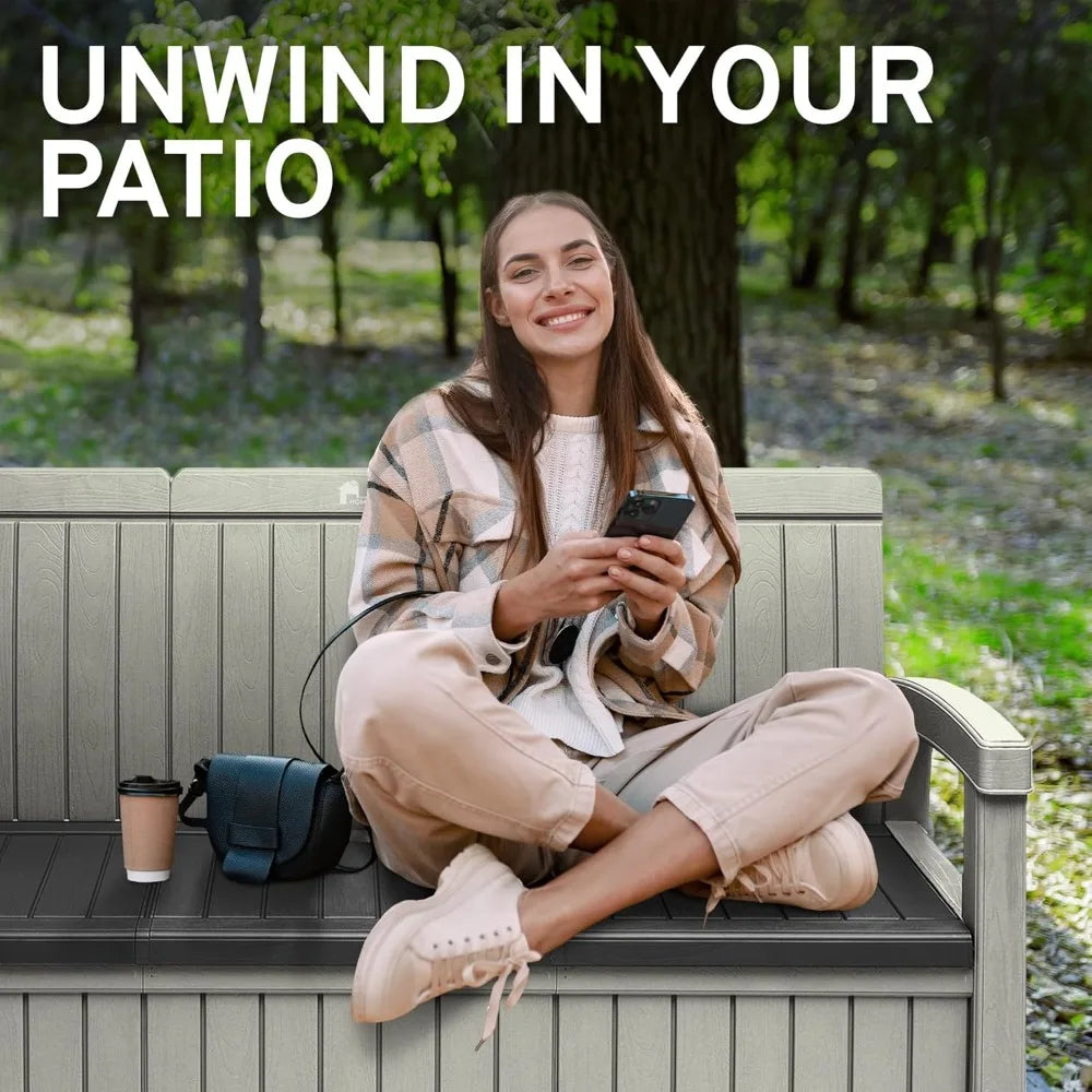 3 Seat Outdoor Storage Bench - 90 Gallon Capacity - Weatherproof Resin Bench for Patio, Porch, Garden, Yard, Pool Area - Furnit
