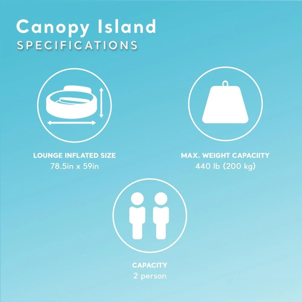 58292EP Canopy Island Inflatable Pool Float: Comfortable Lounge Surface – Built-in Cup Holders – Detachable Sunshade