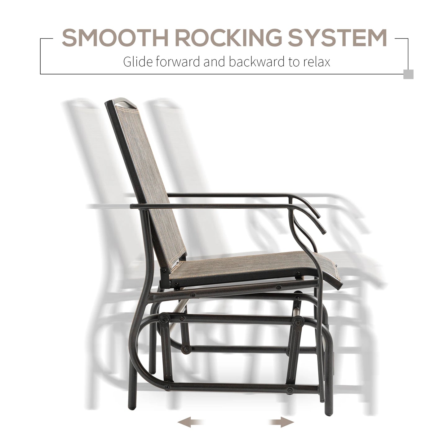 2Pc Outdoor Glider Chair Set, Rocking Armchairs, Patio Swing Furniture, Khaki