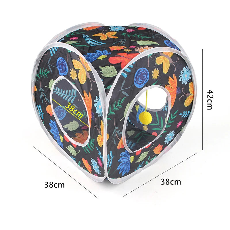 Funny Cat Toy Foldable Cat Channel Personalized Flowers Printed Pet Tunnel Toys Kitten Interactive Chase Toy Pet Supplies