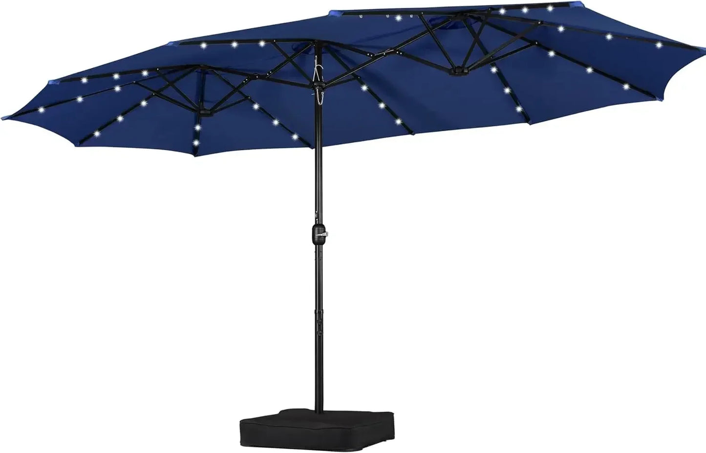 15 ft Large Patio Umbrella with Solar Lights Double-Sided Outdoor Rectangle Market Umbrellas with 36 LED Lights/Base Included