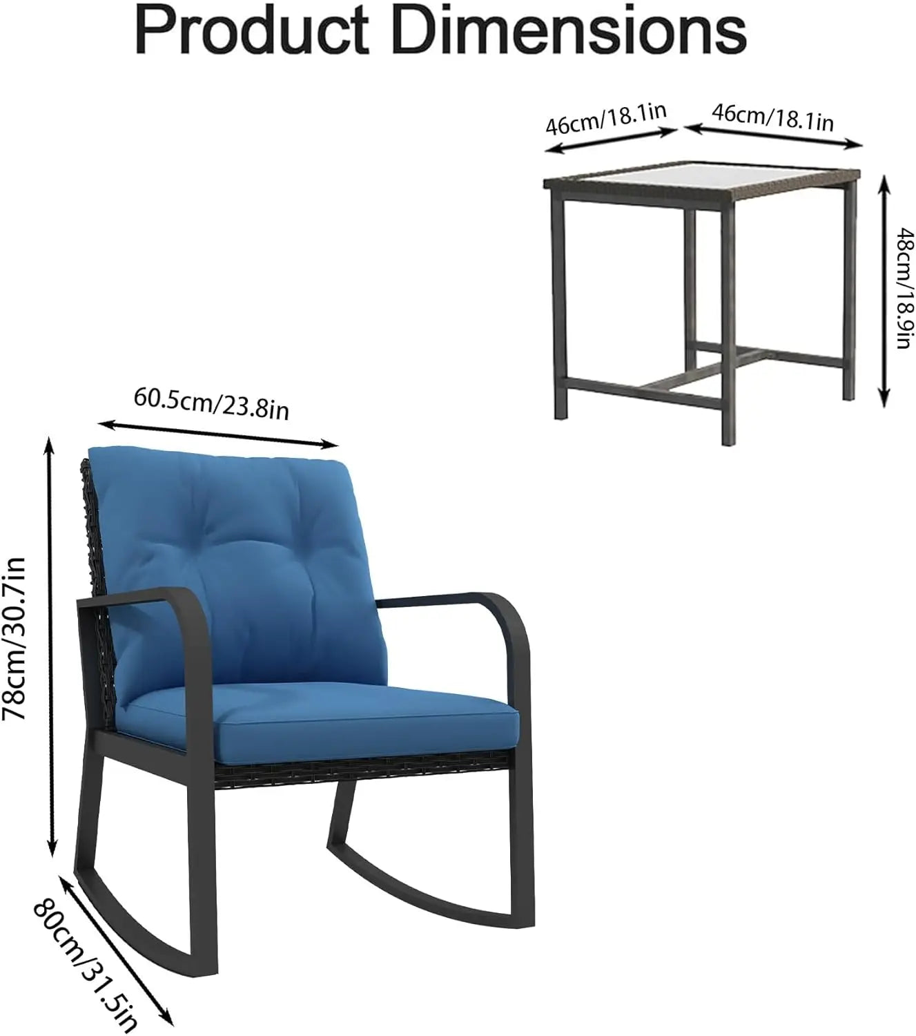 Patio Rocking Chair Outdoor Bistro Set (Dark Blue, 3PIECES)