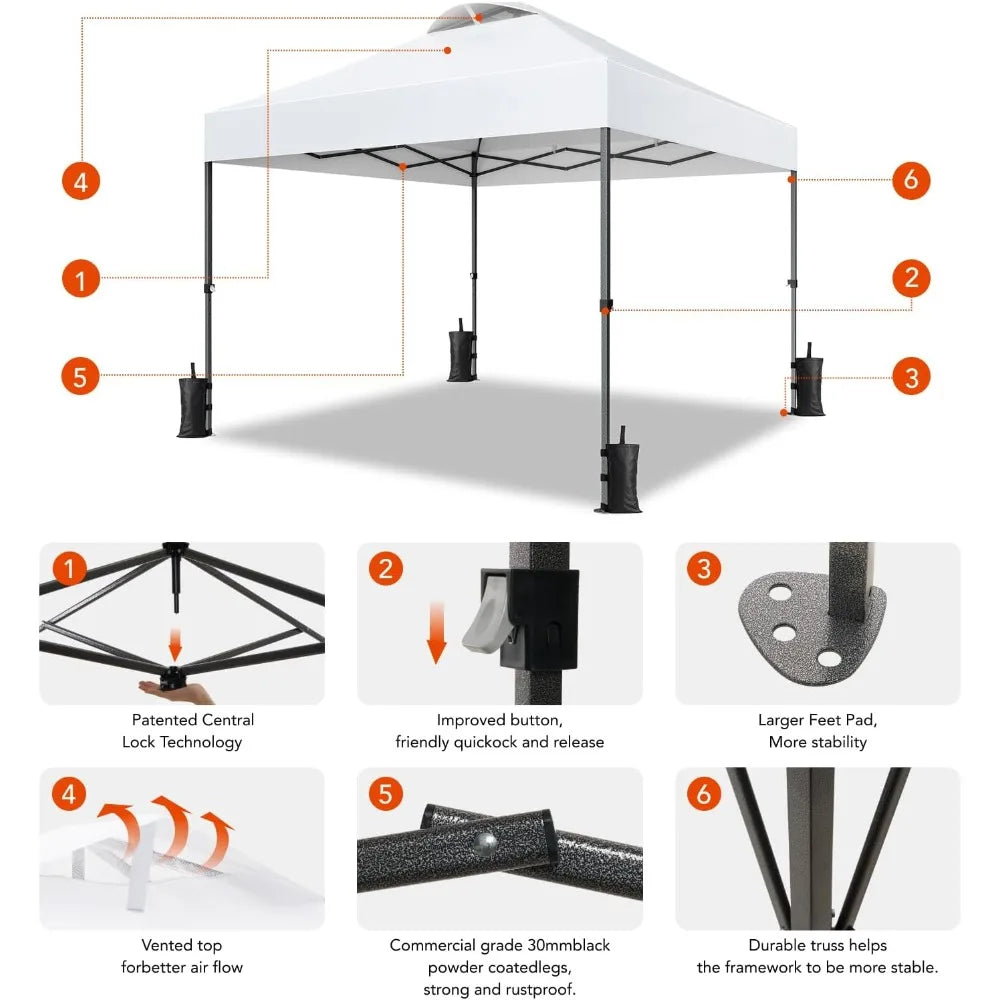 10x10ft 1-Person Setup Pop Up Canopy Tent - Easy Outdoor Sun Shade for Events, Parties, Camping, Gazebo with Wheel Cover