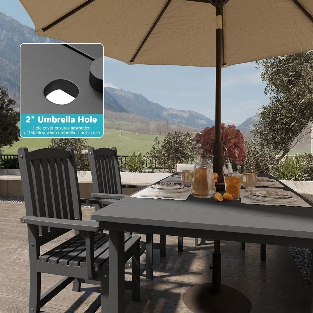 5-Piece HDPE Outdoor Dining Set with 2 Chairs and 2 Benches, Rectangular Patio Dining Furniture Set of 6, Modern Dining Table