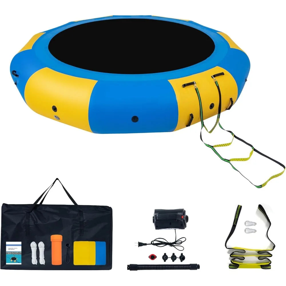 10FT Inflatable Water Trampoline for Lake, Outdoor Exercise Bouncer for Adults for Water Sports, Recreational Trampoline