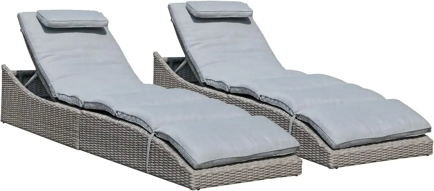 Folding Pool Lounge Chair Set of 2 Outdoor Adjustable Chaise Lounge Chair, Fully Assembled, Patio Reclining Sun Lounger