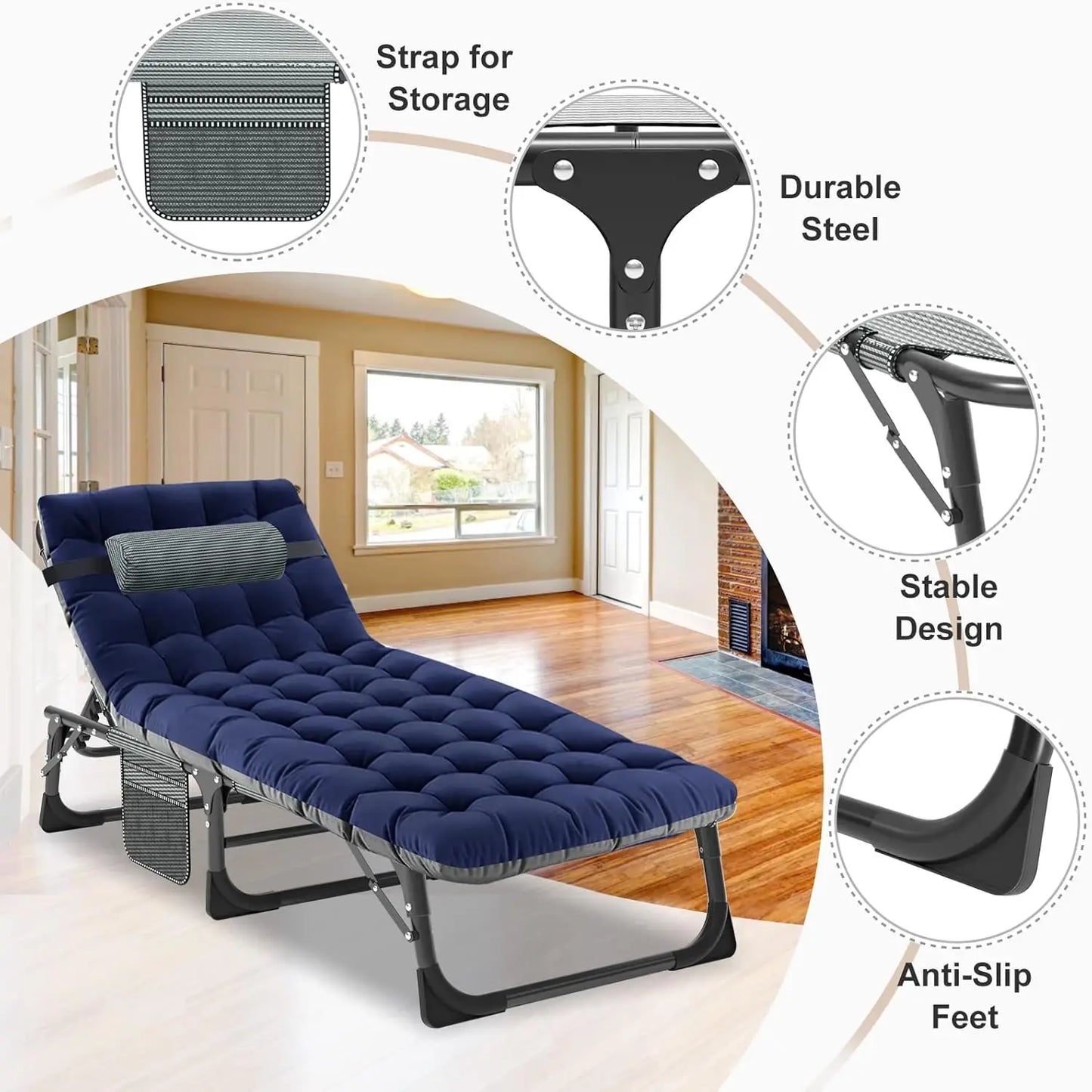 2PK Heavy Duty Tanning Chair, Portable Beach Lounge Chair for Outdoor Sunbathing Patio Pool Lawn Deck Poolside