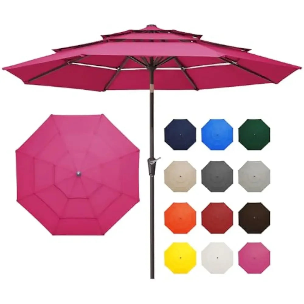 9FT 3 Tier Patio Umbrella Outdoor Umbrella Table Umbrellas w/Push Button Tilt and UV Protection Outside Garden Pool Umbrella