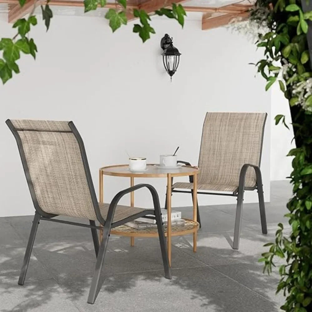 Patio Dining Chairs Set of 4, Outdoor High Stacking Chairs for All Weather, Breathable Seat Fabric and Alloy Steel Frame
