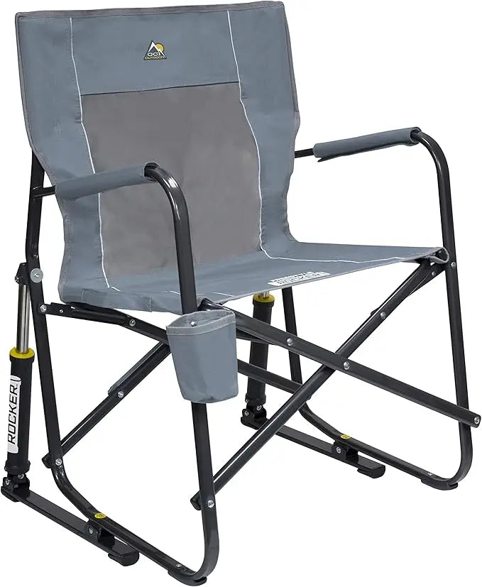 Outdoor Rocking Chair with Beverage Holder, Shock Absorbers with Patented Spring-Action Rocking, Outdoor Beach Chair