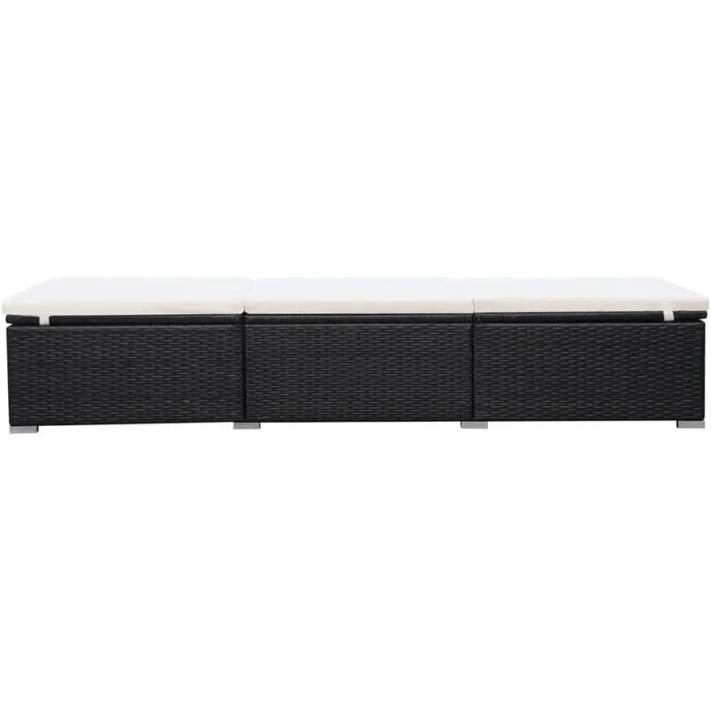 Sun Lounger with Poly Rattan and Cushion, Adjustable and Durable Outdoor Seating, Easy-to-Assemble Patio Furniture, Black and C