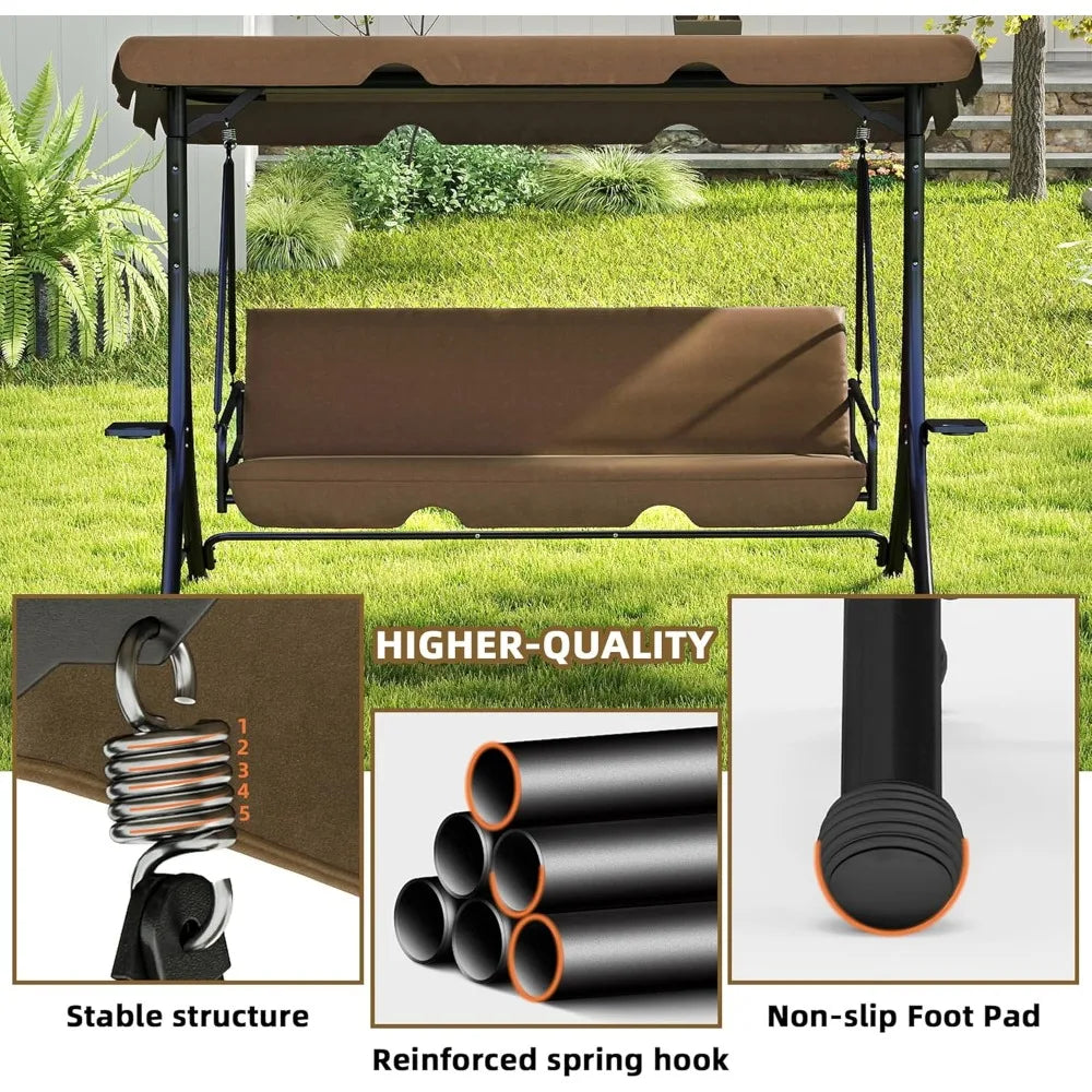Swing with Canopy, Outdoor Porch Swing with Stand for Adults, Glider Swings for Outdoors with 2 Side Table