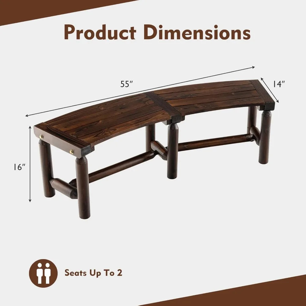 Wooden Outdoor Bench for 2-Person - Fire Pit Chair Bench with Fir Wood Top, Pine Wood Legs, 710Lbs Weight Capacity, Backless Cu