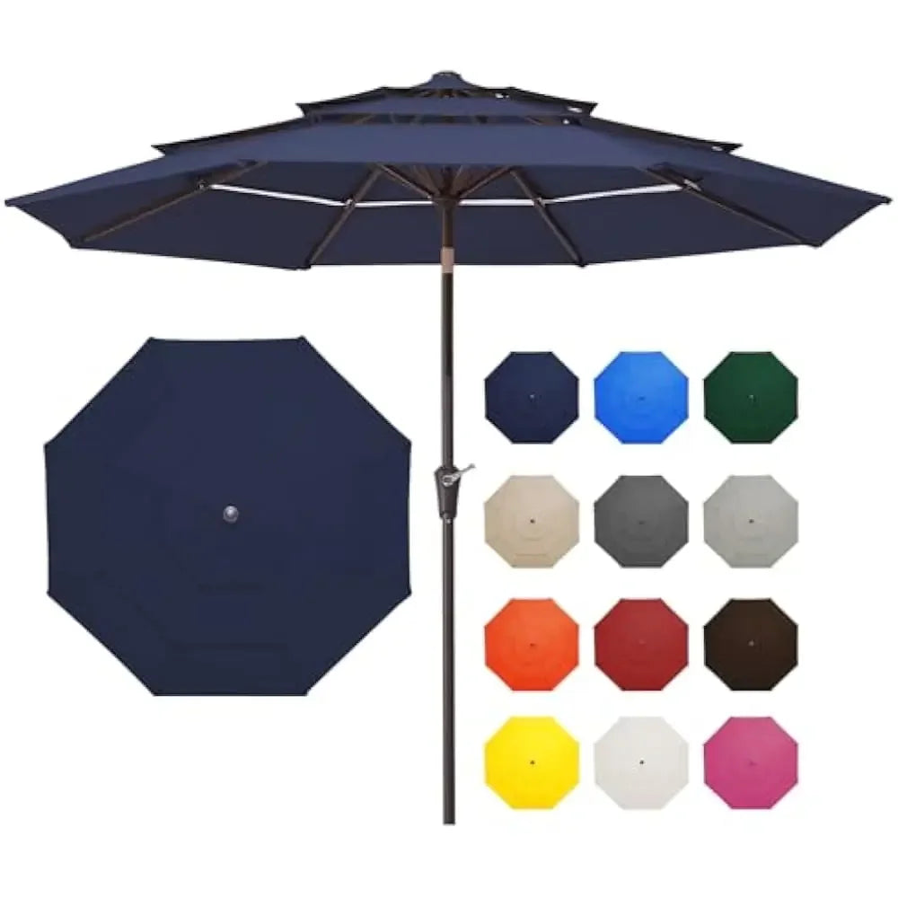 9FT 3 Tier Patio Umbrella Outdoor Umbrella Table Umbrellas w/Push Button Tilt and UV Protection Outside Garden Pool Umbrella