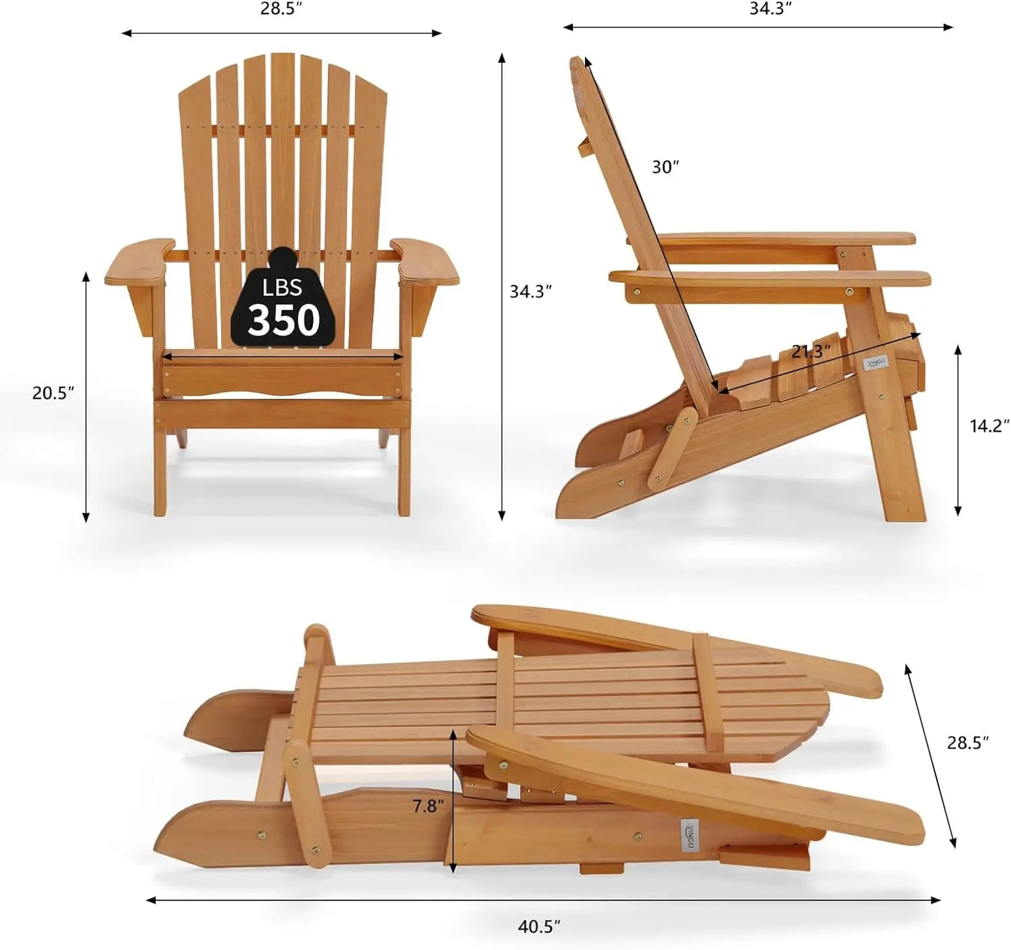 Folding Adirondack Chairs Set of 4,Wood Adirondack Chair for Outdoor, Foldable Fire Pit Chairs for Patio, BBQ, Porch, Yard, Pool