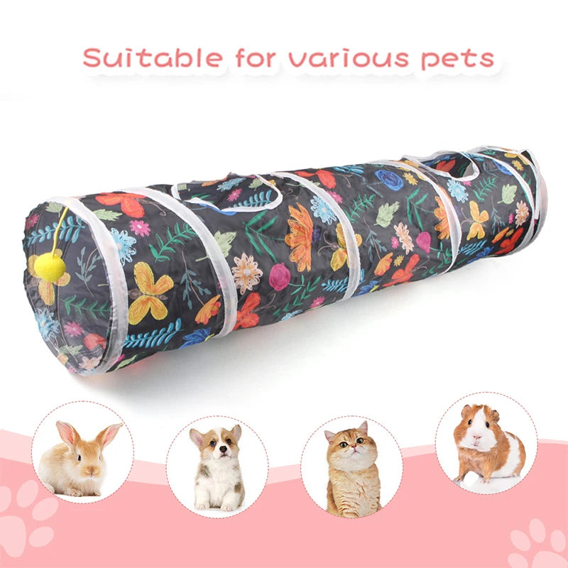Funny Cat Toy Foldable Cat Channel Personalized Flowers Printed Pet Tunnel Toys Kitten Interactive Chase Toy Pet Supplies