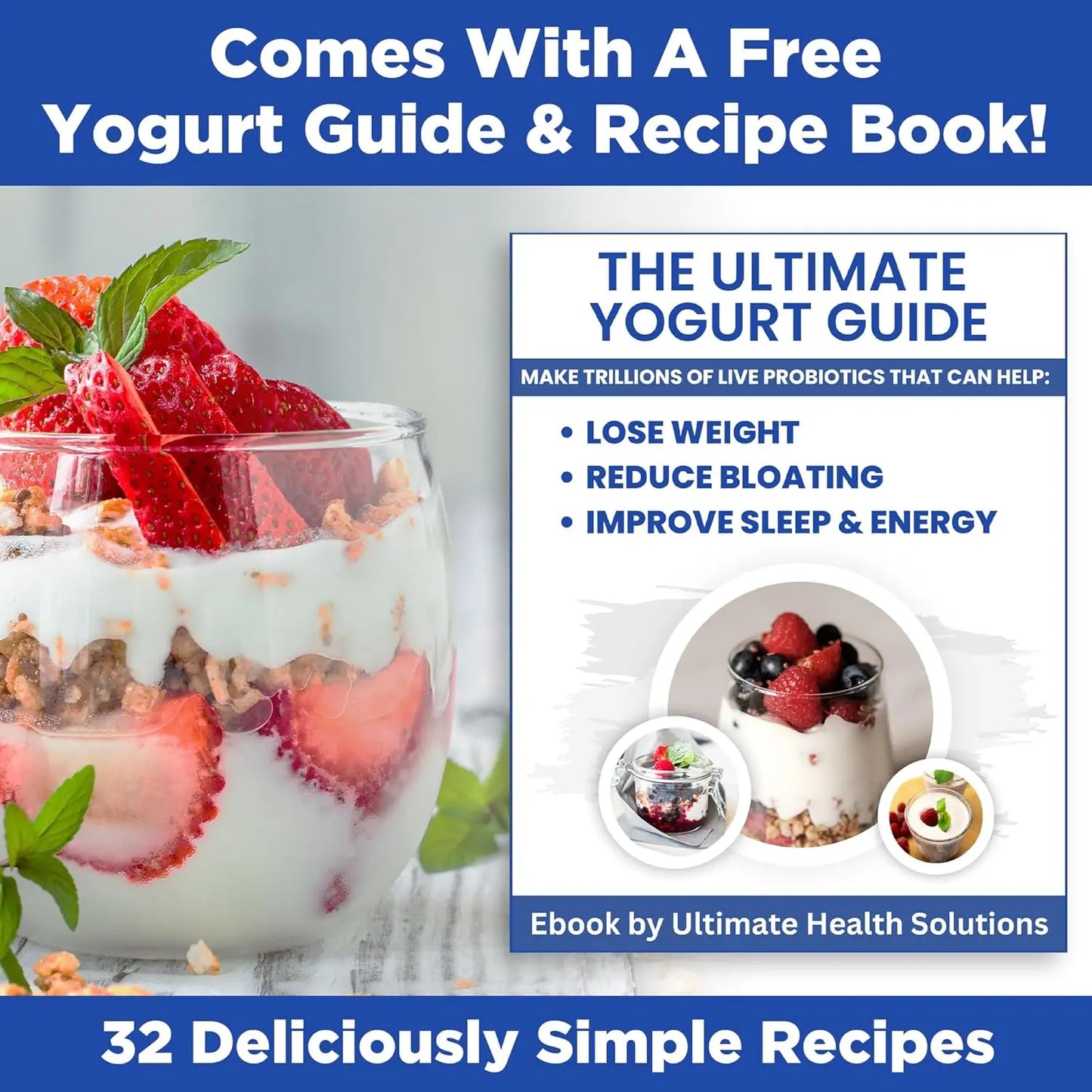 Probiotic Yogurt Maker with Adjustable Temperature & Time Control - Make Trillions of Live Probiotics & Get Better Gut Health -