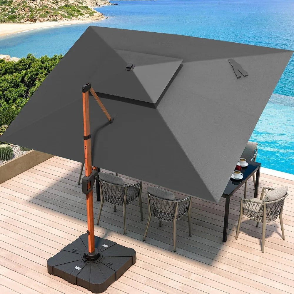 JZAC & QZYD 10 X 13 FT Cantilever Patio Umbrella Outdoor Large Double Top Deluxe Wood Grain Heavy Duty Rectangle Offset Umbrella