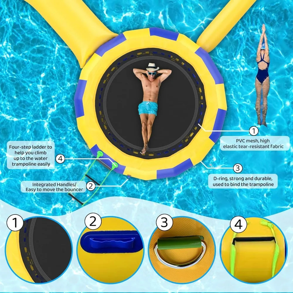 Inflatable Water Trampoline for Lake and Water Hammock,Bounce Platform,Heavy Duty Round Floating Ring with Mesh