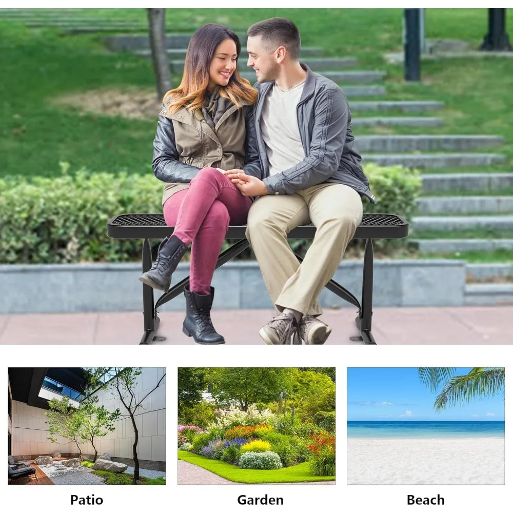 4 Feet Metal Park Bench for Outside, Outdoor Heavy Duty Garden Bench with Portable Frame, Commercial Benches for Shopping Mall,